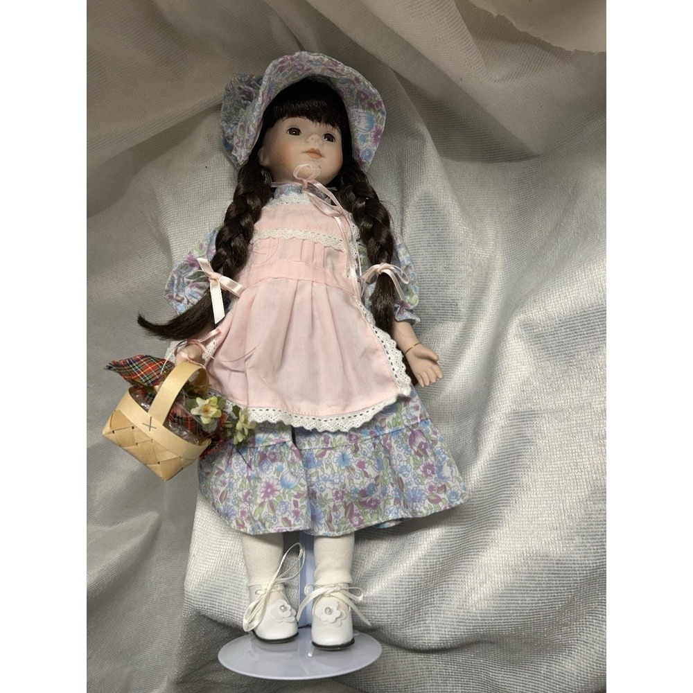 Vintage Porcelain Doll By Beautiful Expressions Dark Brown Braids And Brown Eyes